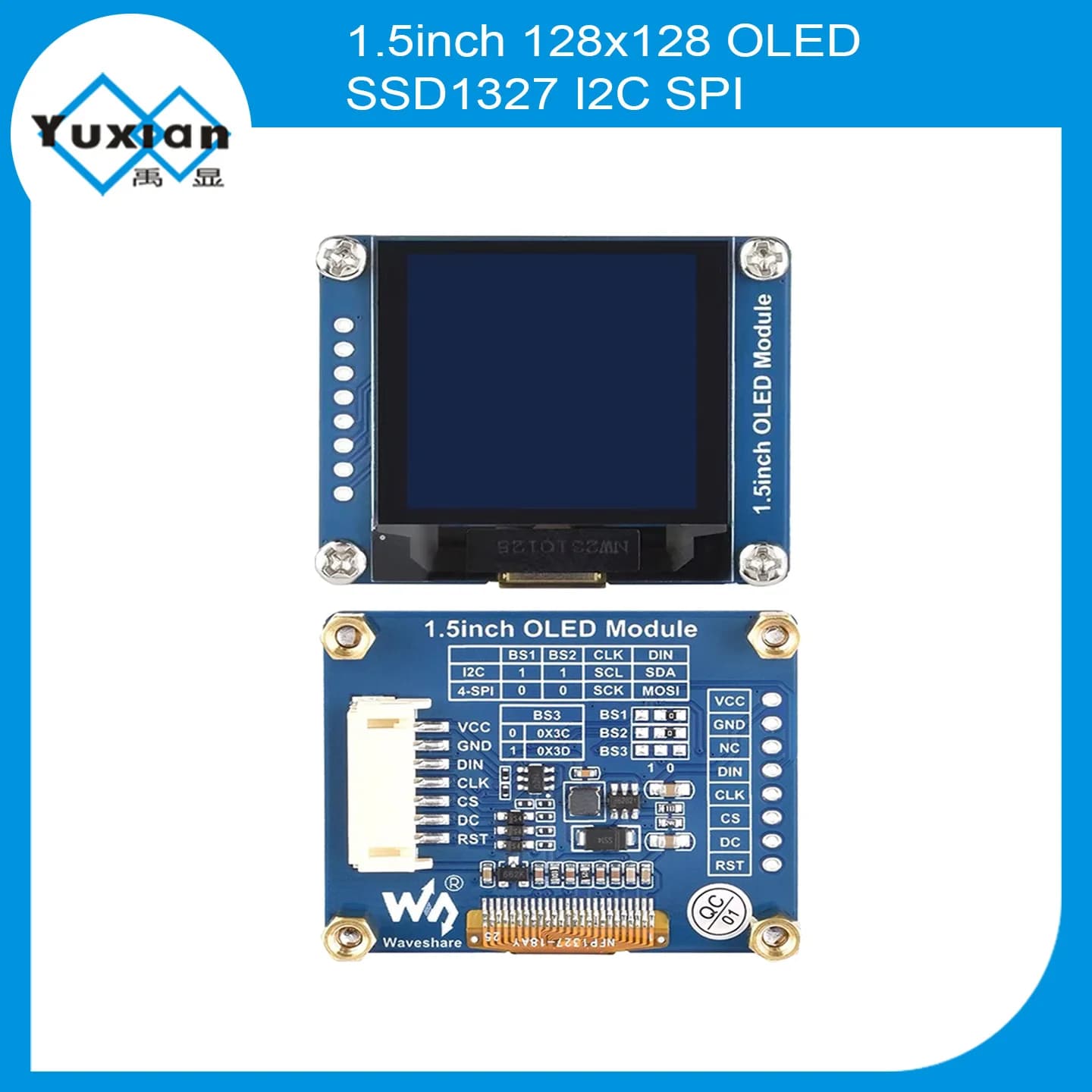 1.5 Inch OLED Display Module Screen 128x128 SSD1327 I2C Intermediate SPI compatible with Jetson Nano Raspberry Pi