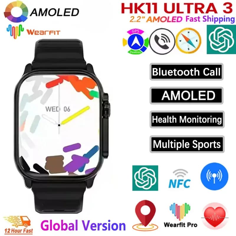 Smartwatch 2026 HK11 ULTRA 3 AMOLED 49mm HD 4G ROM Chiamata Bluetooth Rete Robot Orologio NFC Bussola Smartwatch per Apple