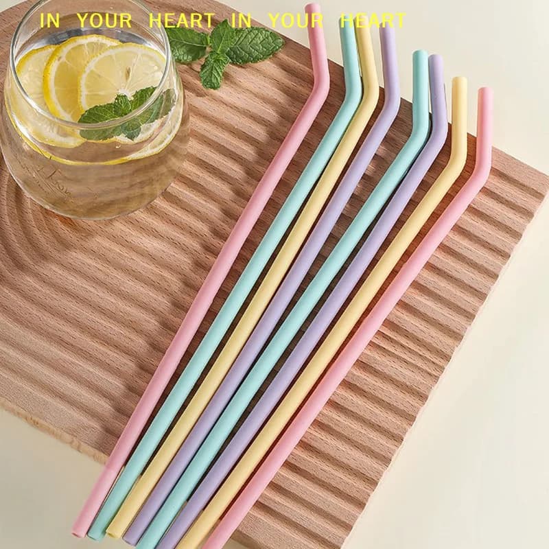 【X】4Pcs Food Grade Colorful Silicone Straws For Children Drinking Water Drinks, Juice Curved Straws, Reusable Cocktail Straws