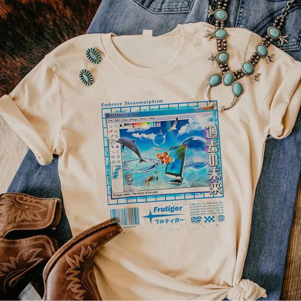 Frutiger Aero t shirt teen 80s Breathable kawaii Punk Pop Culture Comfortable shirt Classic Vintage graphic anime