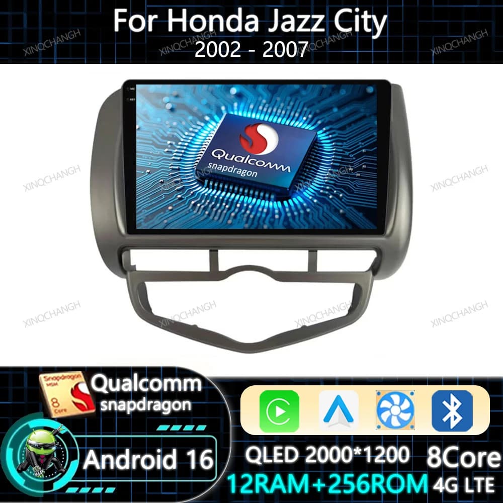 Android 16 Car Radio Carplay Auto For HONDA JAZZ City 2002 - 2007 GPS Navigation BT QLED 4G LTE 5G WIFI Qualcomm Head Unit 2DIN