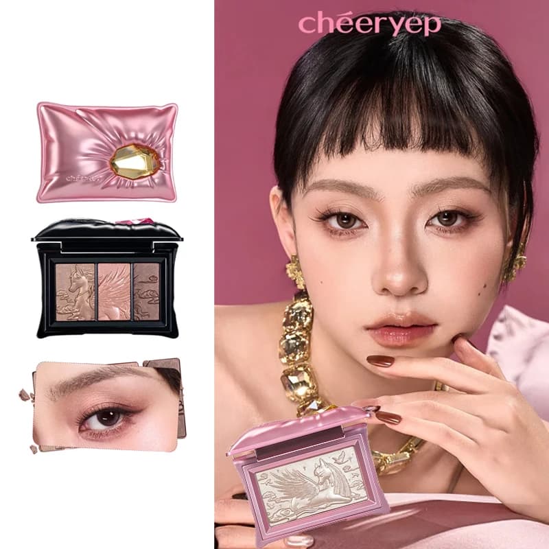 Qianyan Cheeryep Palette Ombretti 3 Colori Pillow Dream Illuminante Finiture Opache e Scintillanti per un Effetto Luminoso Quotidiano