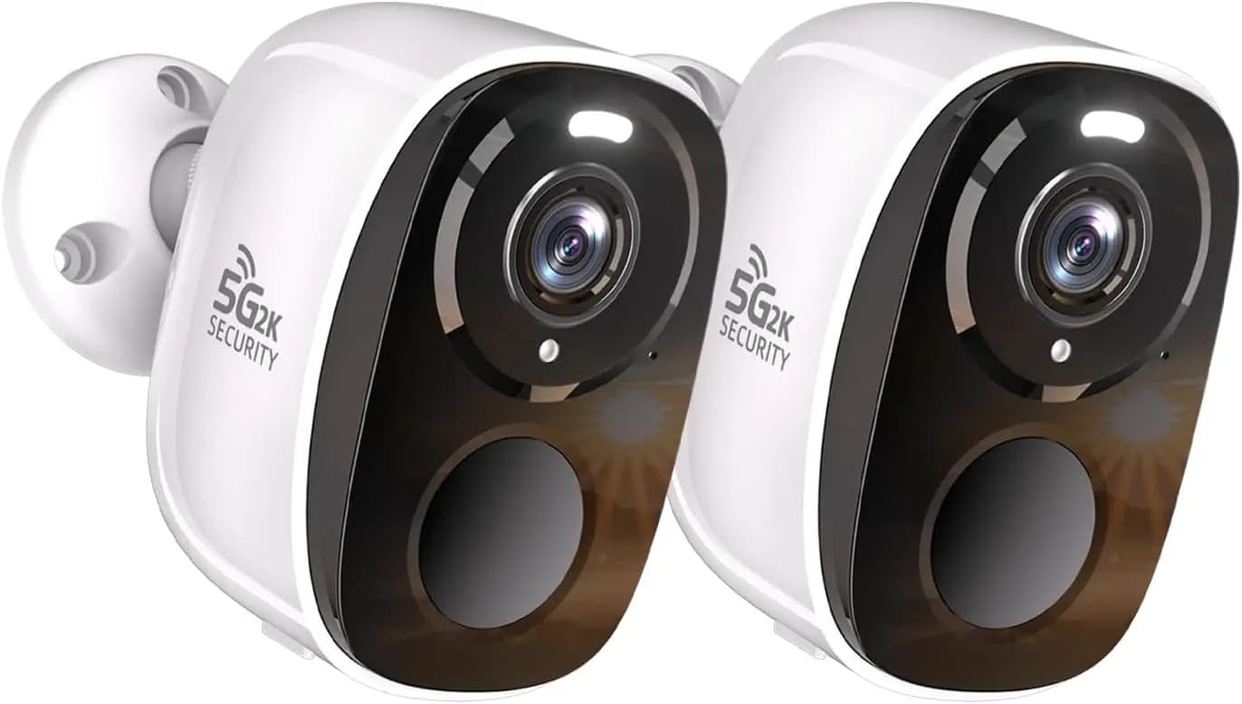 Set di 2 Telecamere di Sicurezza Wireless da Esterno con Rilevamento AI, Visione Notturna a Colori 2K, Impermeabili IP65, Compatibili con Alexa