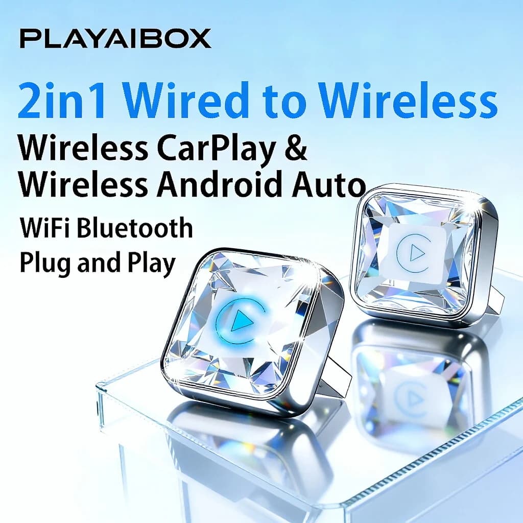 Adattatore Wireless 2 in 1 per CarPlay e Android Auto, WiFi 5Ghz, USB Plug & Play, Compatibile con Audi, Benz, Volvo, VW