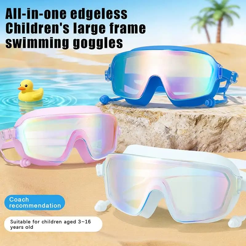 Occhialini da nuoto antiappannamento per bambini con visione ampia, occhiali da immersione impermeabili con tappi per le orecchie per sport acquatici in piscina