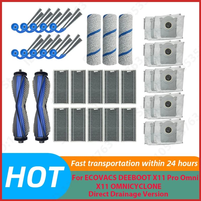 For（ECOVACS DEEBOT X11 Pro Omni X11 OMNICYCLONE-Direct Drainage Version） Main Side Brush Filter Mop Dust Bag Accessories
