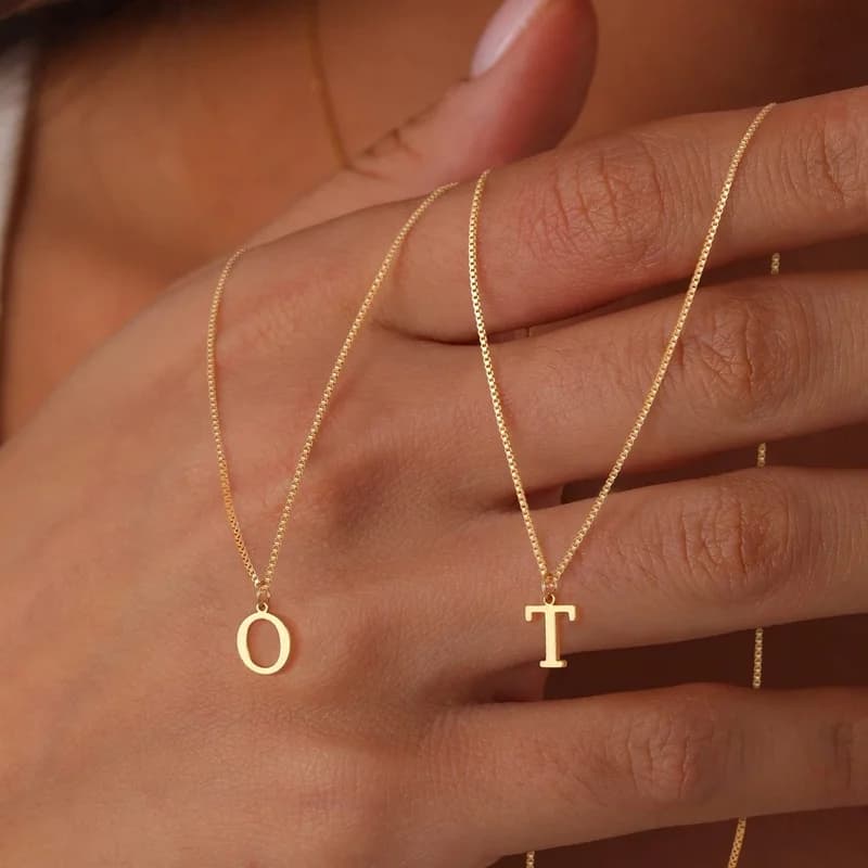 Necklace with Initial A-Z, Gold Plated 18K, Nice Necklace with Stainless Steel Letter for Women