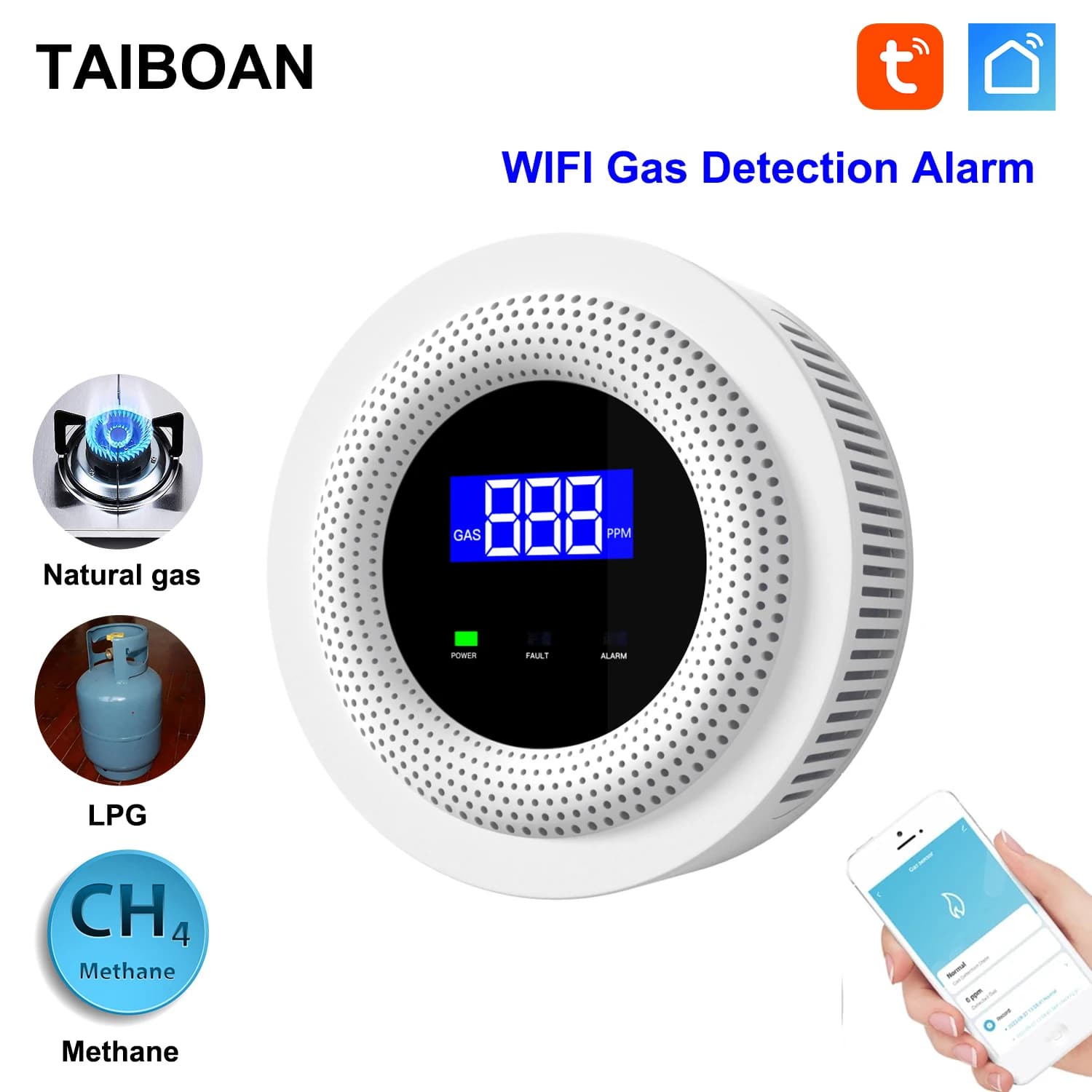 TAIBOAN Sensore di perdite di gas naturale WiFi wireless TUYA Rilevatore di perdite di gas combustibile Allarme di sicurezza per cucina domestica APP Smart Life