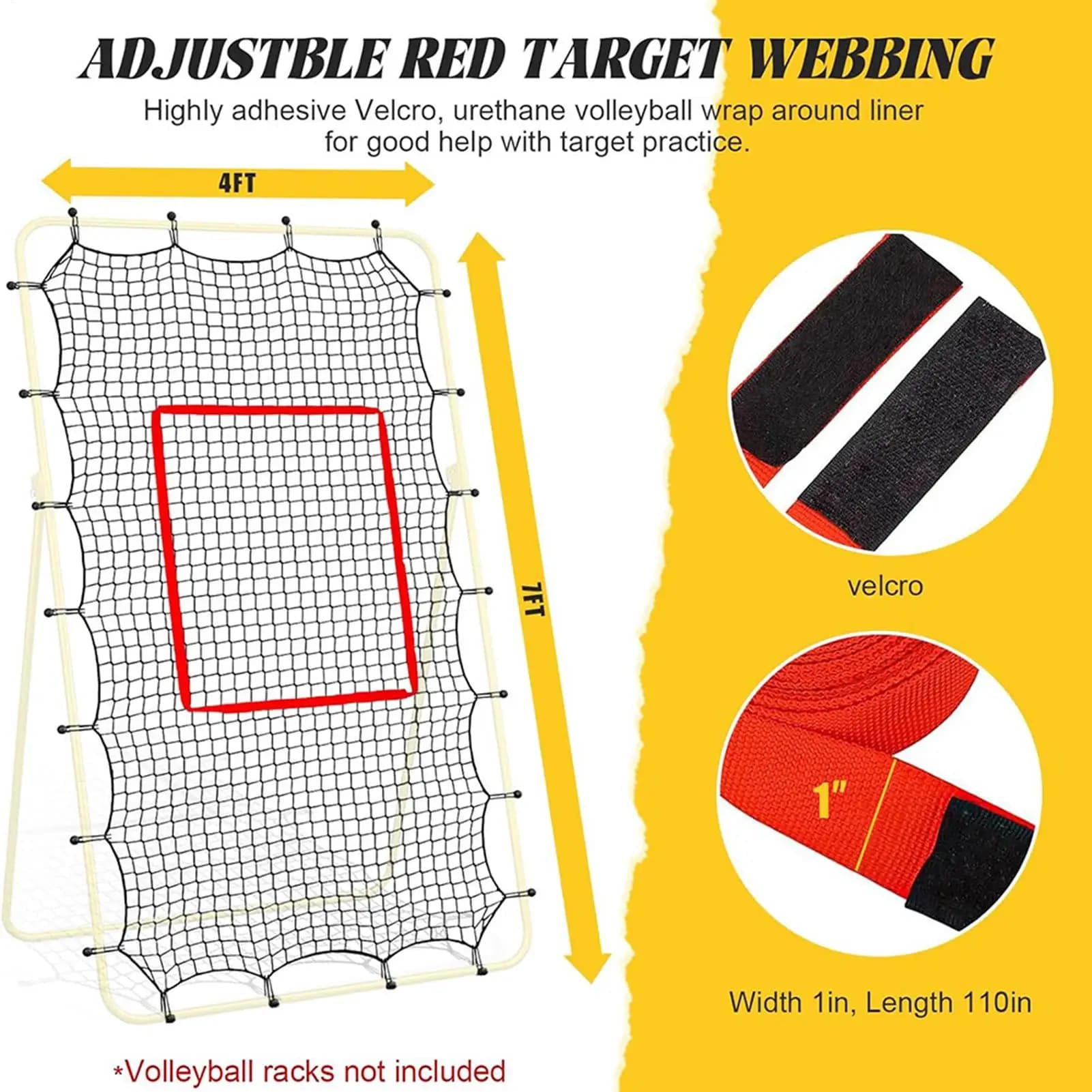 Volleyball Bounce Back Net 1.5in Mesh Practice Screen Fit 74Ft Frame Adjustable Volleyball Rebounder With 28 Elastic Ropes For