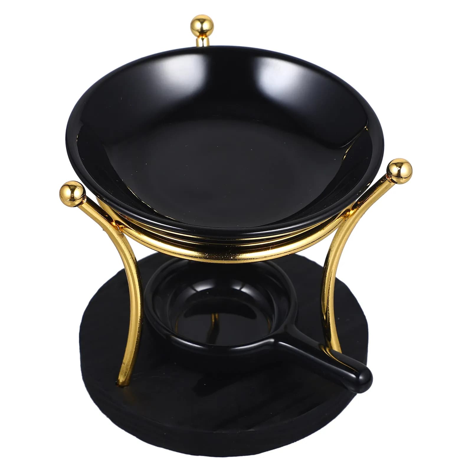 Ceramic Tealight Wax Warmer Essential Oil Diffuser with Wooden Base Aroma Burner for Tea Time Reading Relaxation Home Decor
