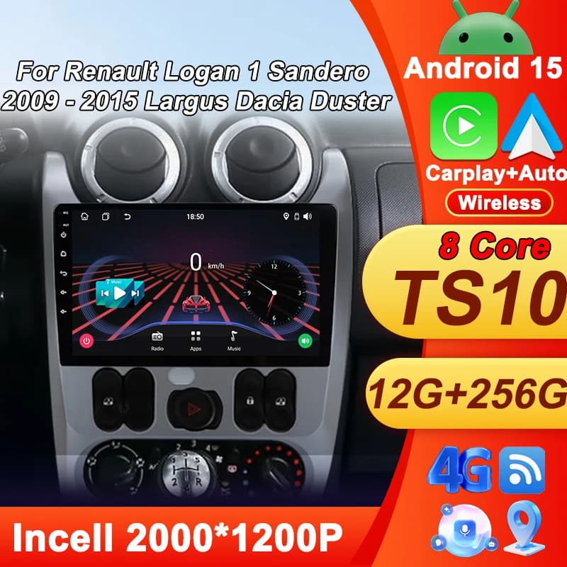 Android 15 Autoradio Per Renault Logan 1 Sandero 2009 2010 2011 2012 - 2015 Largus Dacia Duster Navigazione GPS Bluetooth 8 Core
