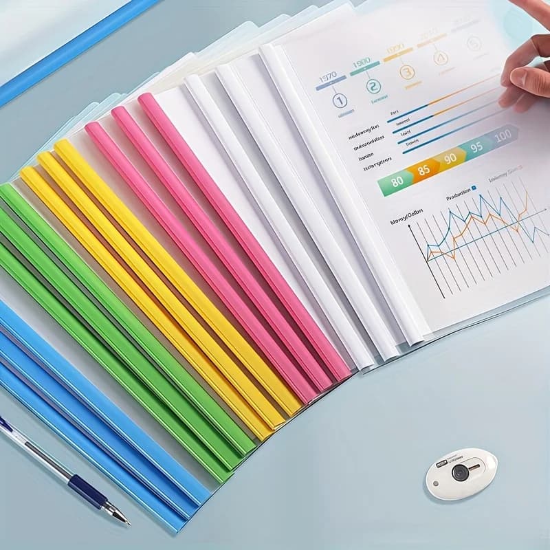 10Pcs A4 Clear Slide Binder File Folder Colorful Rod Report Covers for School Office Document Organizer