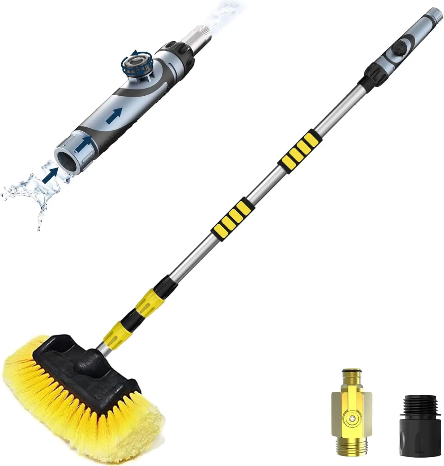 Spazzola telescopica per lavaggio auto da 3,6 m con dispenser di sapone, setole morbide per auto, camper, camion, barche, pannelli solari