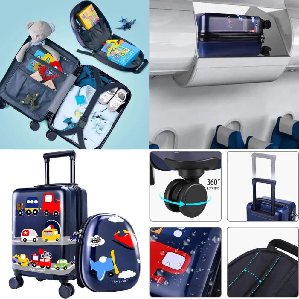 Set di valigie rigide per aereo per bambini, valigia da 18 spinner con zaino, perfetto per i viaggi e i regali dei ragazzi