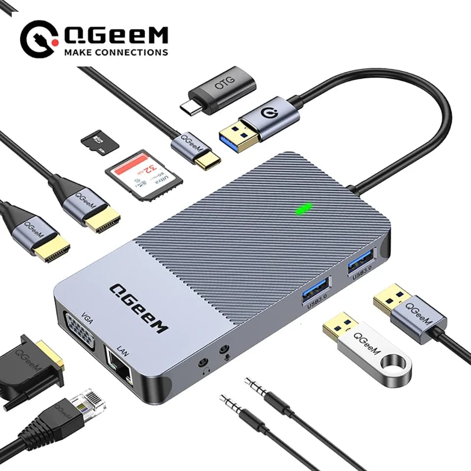 QGeeM Docking Station USB 3.0, USB Hub with Triple Display and Double Monitor, USB C Docking Station for Laptop Compatible with MacBook M1