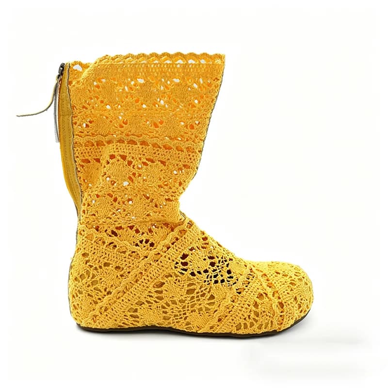 Scarpe Estive con Rialzo di 6cm, Stivaletti da Donna con Zip, Suola Piatta Antiscivolo, Scarpe Eleganti da Festa, Giallo Beige D997