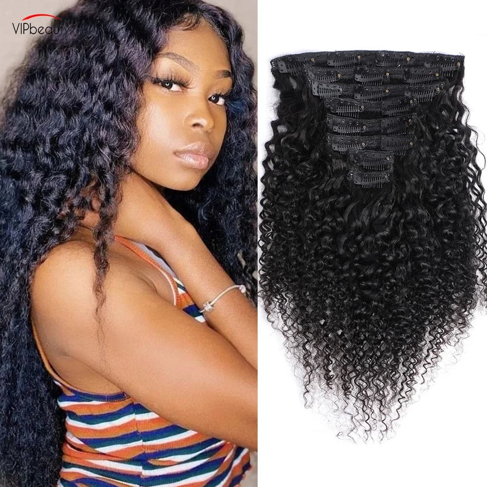 Alibele Facile installazione Testa piena Afro crespo ricci Clip di capelli umani neri naturali nelle estensioni dei capelli Clip ricci crespi Ins Capelli umani