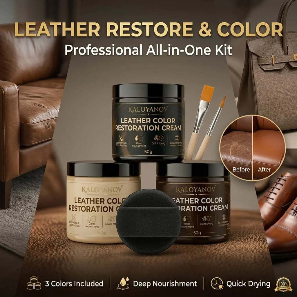 Leather Repair Cream Kit - Black Brown Beige Dye Balm & Cleaner with 2 Brushes & Sponge for Shoes, Bags, Car Seats, Couch