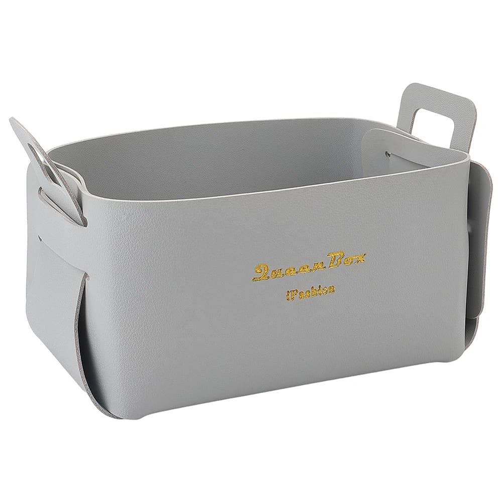 1Pc Gray PU Leather Storage Box Rectangle 6.89x4.33x4.72 inch Foldable Organizer for Desk Shelf Closet Home
