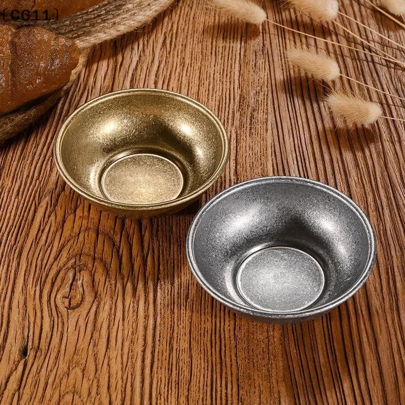 Retro Stainless Steel Golden Sauce Dishes Appetizer Seasoning Serving Dishes Sets Tray Spice Plates Kitchen Tableware〔CC11〕