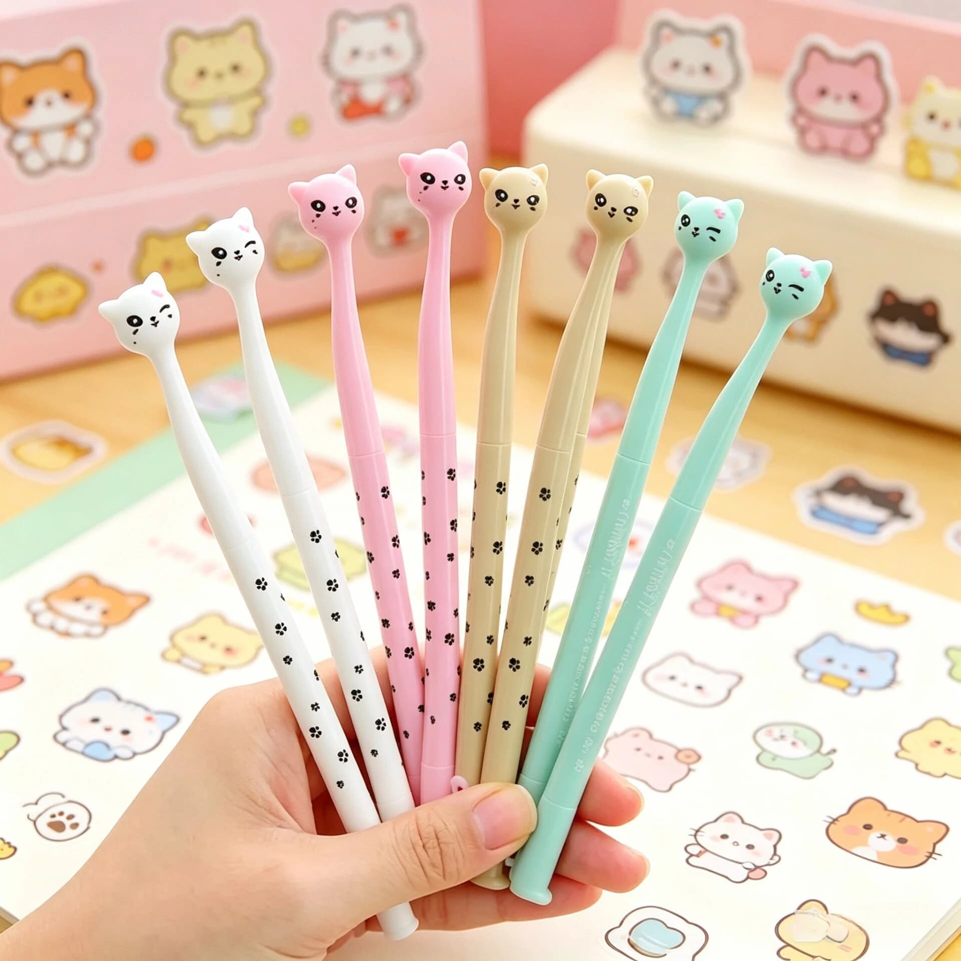 10Pcs/lot Kawaii Cat Pens Cute Animal Gel Ink Pens 0.5mm Black Ink Smooth Writing Stationery for Kids Students Office Supplies
