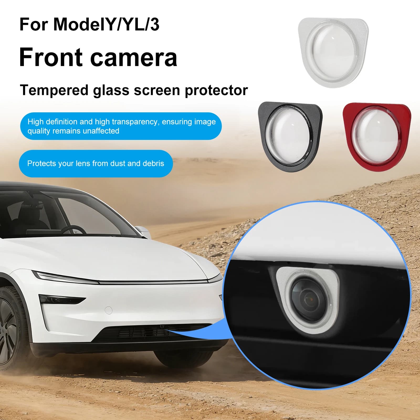 2 Pezzi/1 Pezzo Protezione Lente Telecamera Paraurti Anteriore per Tesla Model Y/3 2025-2026 Modello YL Kit Copertura Protettiva Resistente a Graffi e Cadute