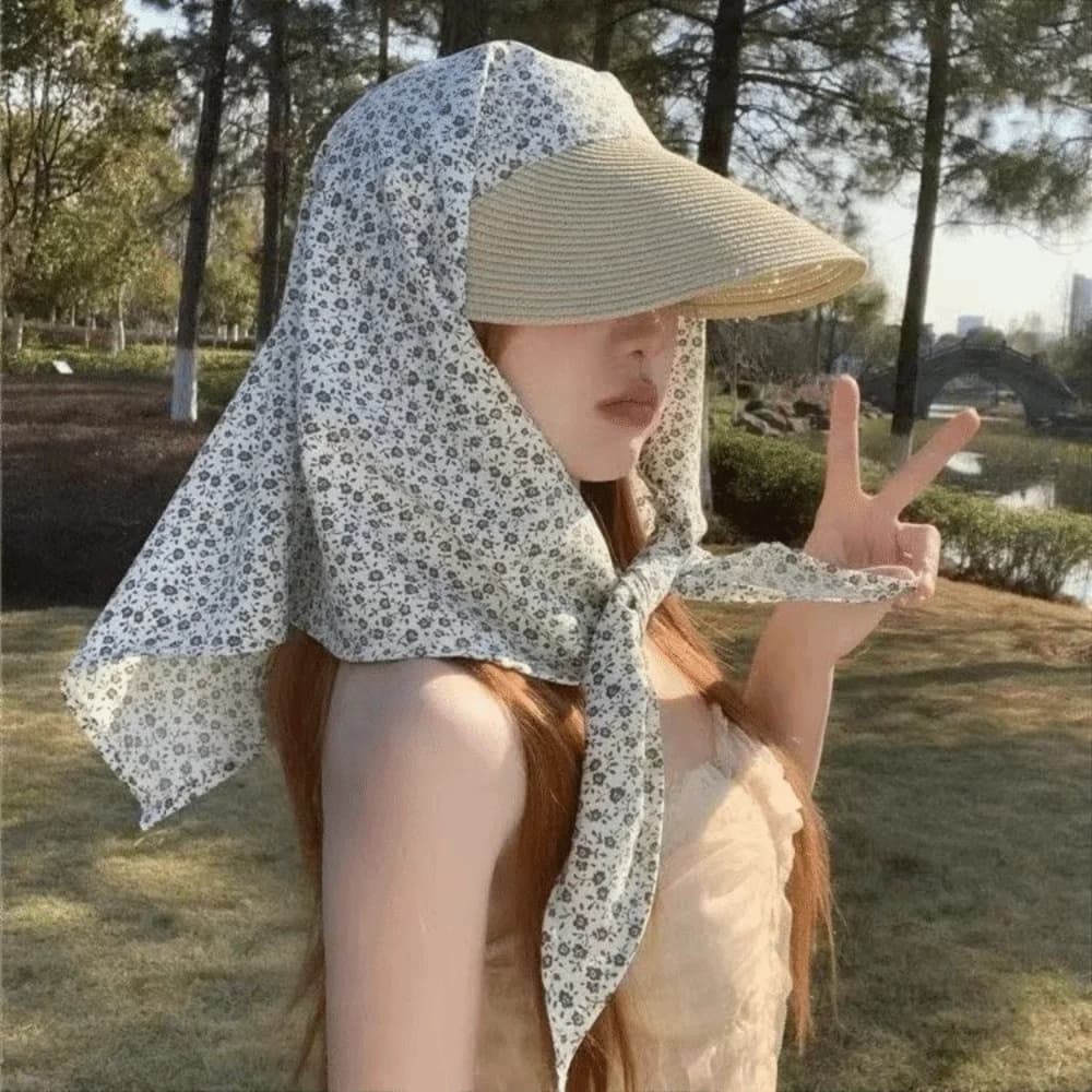 Portable Korean Style Headscarf Baseball Hat Star Print Pentagram Scarf Baseball Cap Y2k Sunscreen Strappy Bandana Hat Street