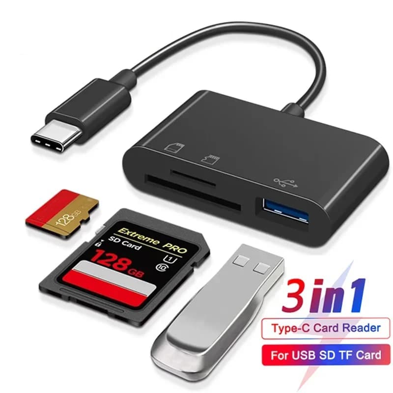 Lettore di schede di tipo C 3 IN 1 Lettore di schede di memoria SD TF Adattatore USB C OTG Trasmettitore dati ad alta velocità per MacBook Huawei Samsung