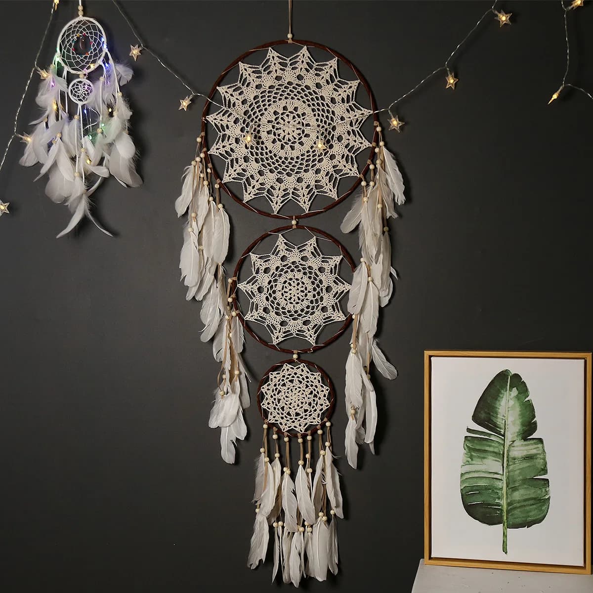 3 Rings Meter Circle Large Bohemian Boho Style Natural Feather Material Dream Catcher Wall Hanging Decor DIY Room Decor MS9090
