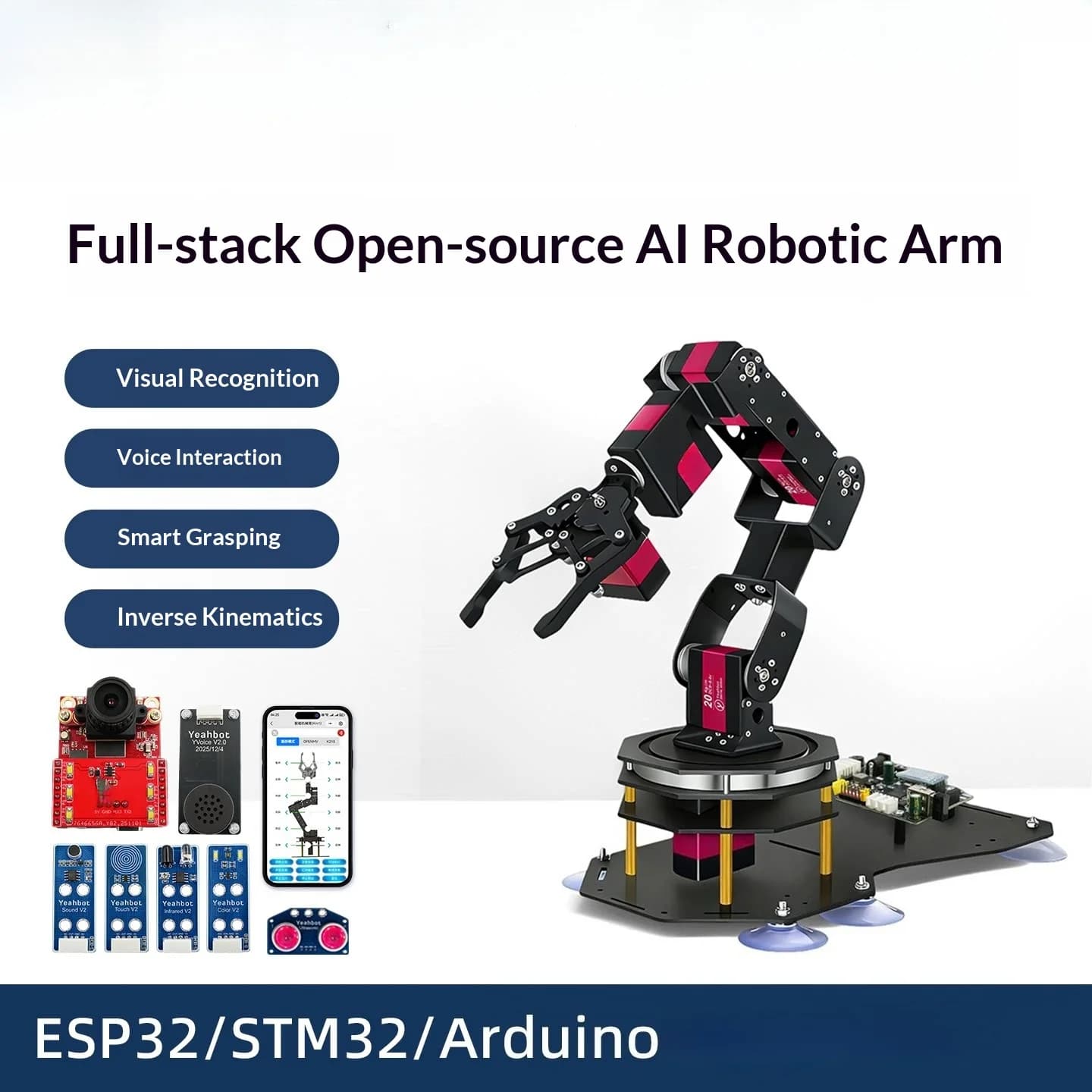 KM1 6‑Axis Open‑Source Robotic Arm AI Robot Manipulator STM32 ESP32 Arduino Visual Recognition Educational Robot With Gripper