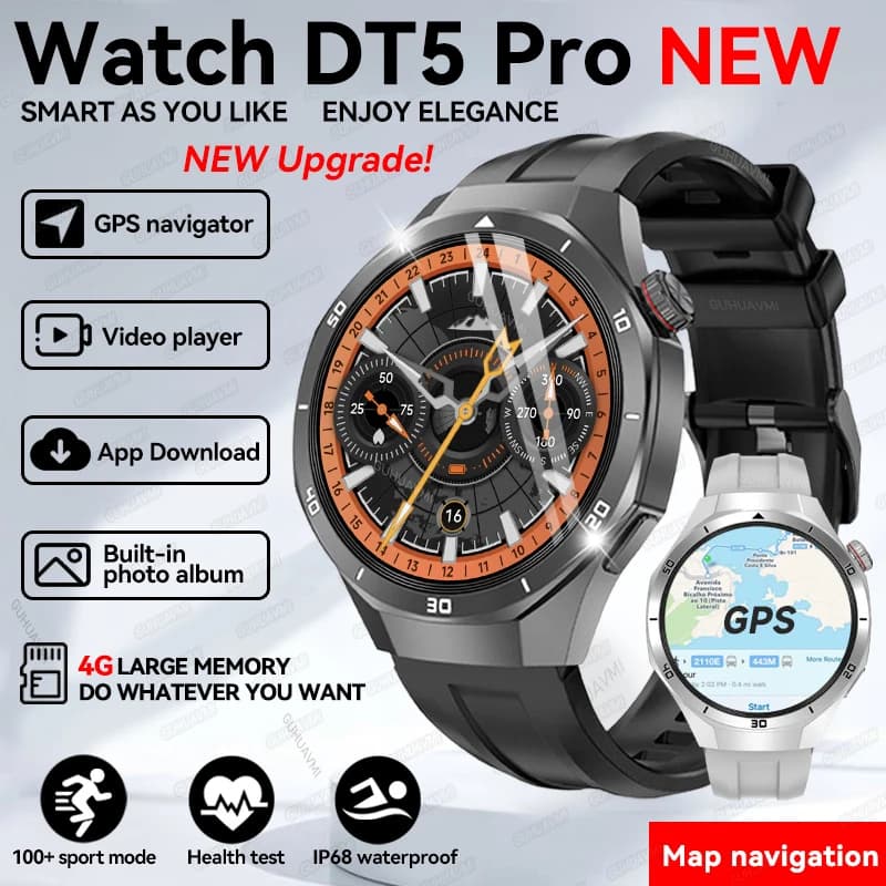 2025 Nuovo DT Watch5 Aggiornato Ultra Grande 4 GB di Memoria Astuto Della Vigilanza Degli Uomini GPS Mappa Lettore MP3/MP4 Chiamata Bluetooth Sport Moda Smartwatch