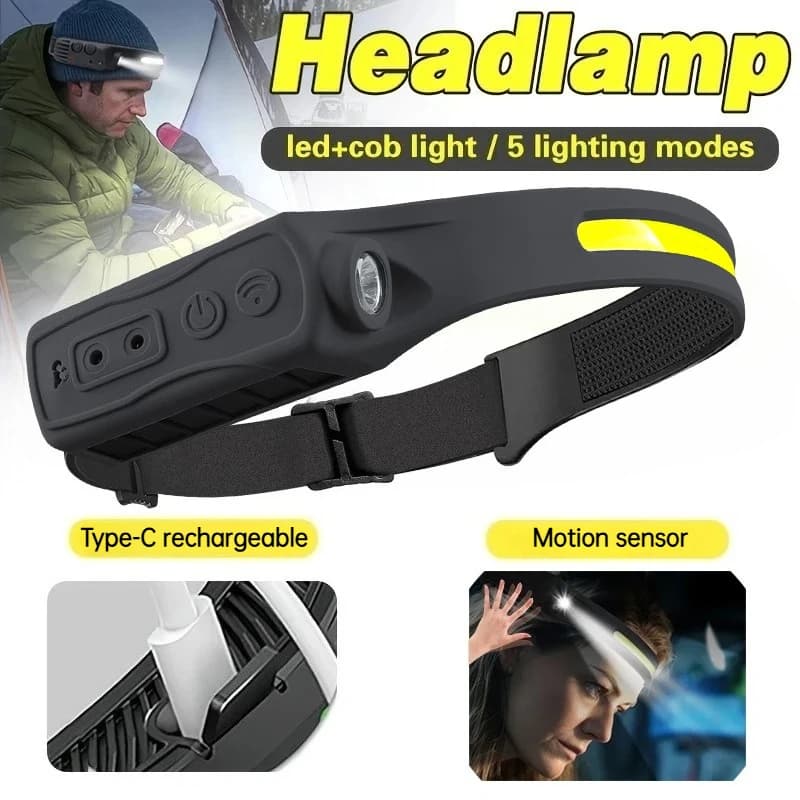 Powerful front lamp with COB LED sensor Rechargeable front torch 5 light mode Front torch for outdoor fishing camping