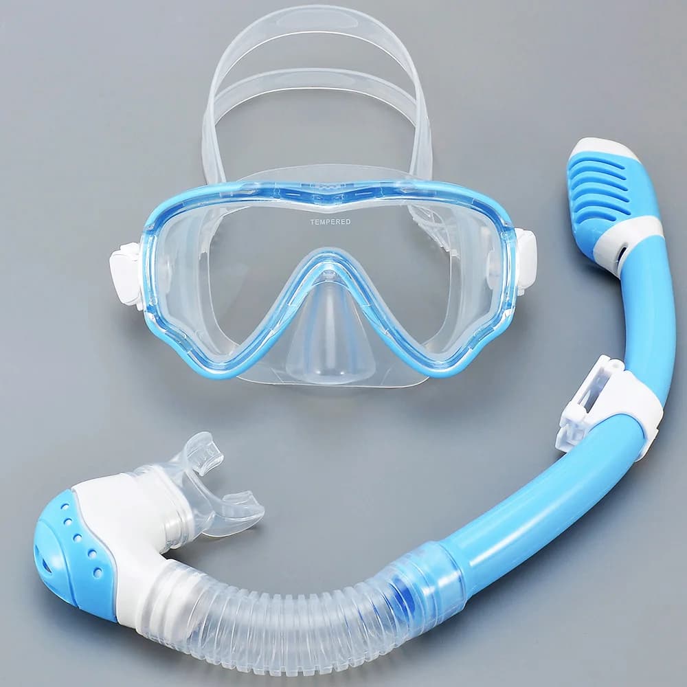 Children's Underwater Mask Snorkeling Set Swimwear Tempered Glass Panoramic View Anti-Perdit Anti-fog Training Dry Top Young Boys Girls