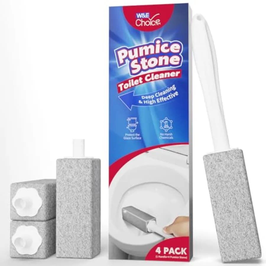 Curated Picks Toilet Pumice Stone 4 Pack, Pumice Stone for Bathtub Cleaning with Extra Long Handle, Toilet Brush for Cleaning T