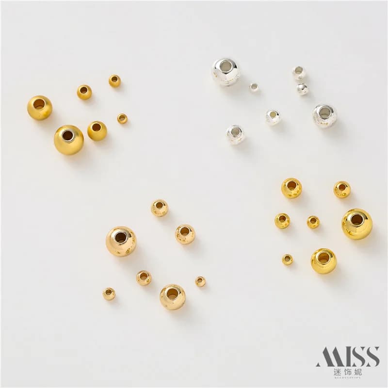 Perline Rotonde Placcate in Oro 14K con Ritenzione del Colore, Perline Distanziatrici Tonalità Argento per Bracciali e Collane Fai-da-Te, Accessori per Gioielli