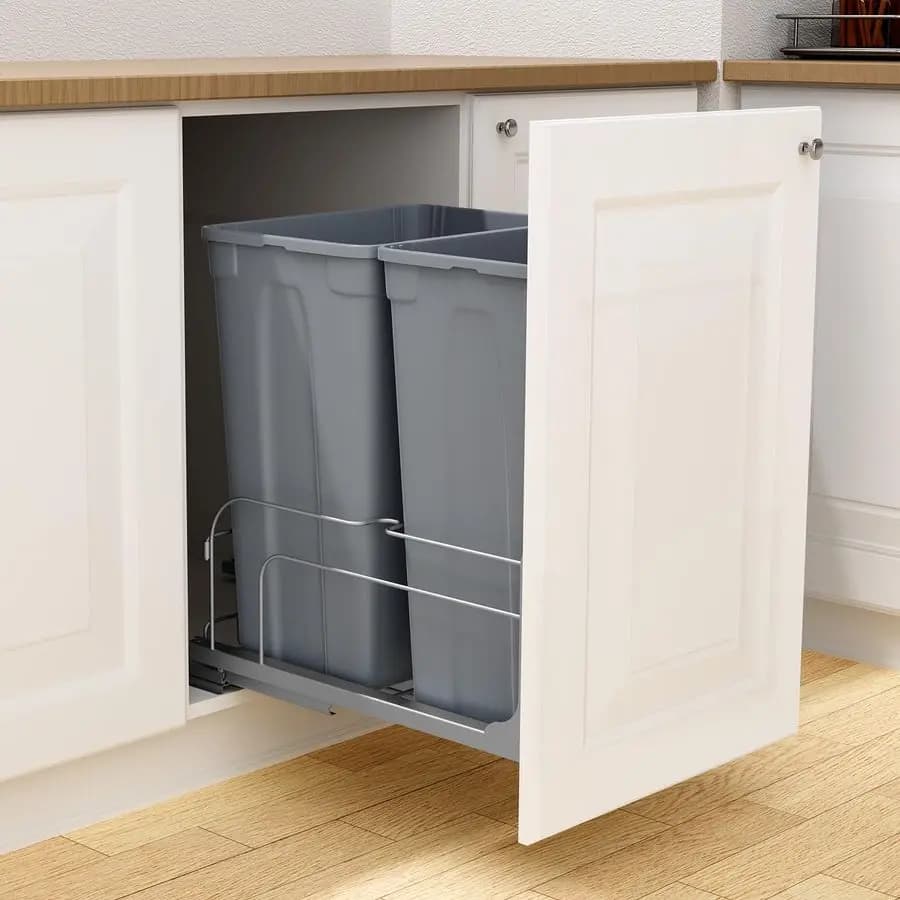 Contenitore per rifiuti estraibile, 50 QT x2, doppio, da installare sotto il lavello, per cucina, contenitore per rifiuti e riciclo resistente con kit porta e chiusura ammortizzata