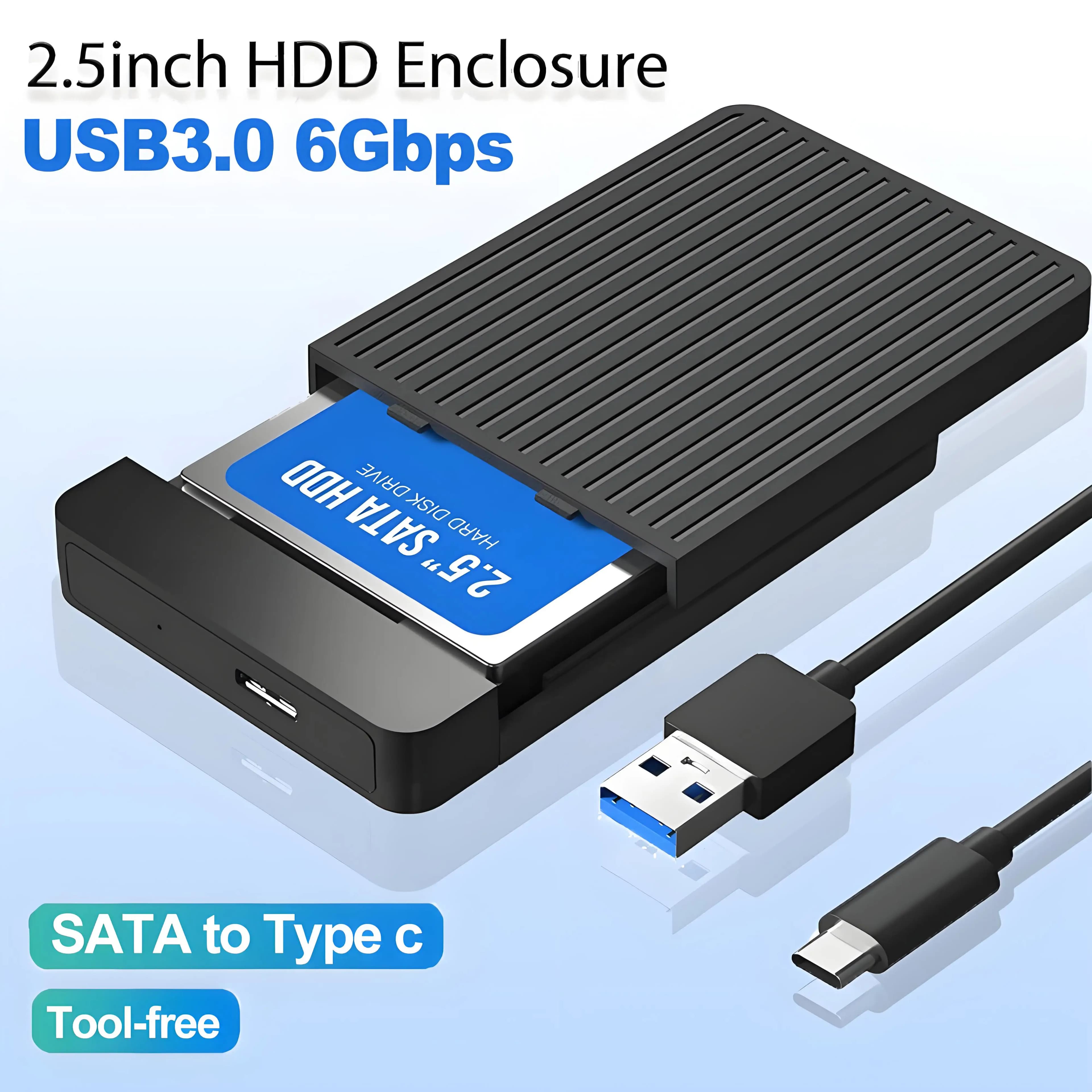 Custodia per HDD/SSD da 2,5" Custodia adattatore SATA a USB 3.0 USB C 3.1 Custodia per disco rigido esterno HD da 6 Gbps per custodia per disco HDD per PC