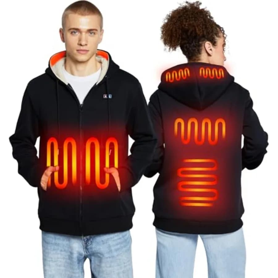 Felpa Riscaldata Loowoko con Batteria, Giacca Elettrica con Zip per Uomo e Donna, Modello 2025 Aggiornato, Nera