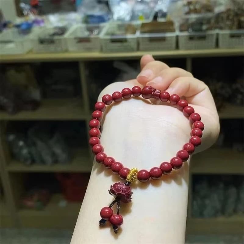 Bracelet for family Chinabro Mineral raw Purple Gold Sand Sand Round Bead Hommes Lotus Bracelet Christmas Gifts for man 6mm 8mm Mineral Cinnaber