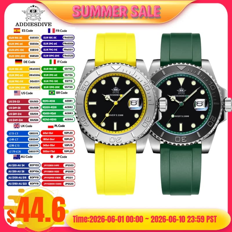 ADDIESDIVE AD2040 Orologi da uomo di moda 200 m Impermeabile BGW9 Super luminoso Montre Homme Orologio al quarzo in acciaio inossidabile 316L