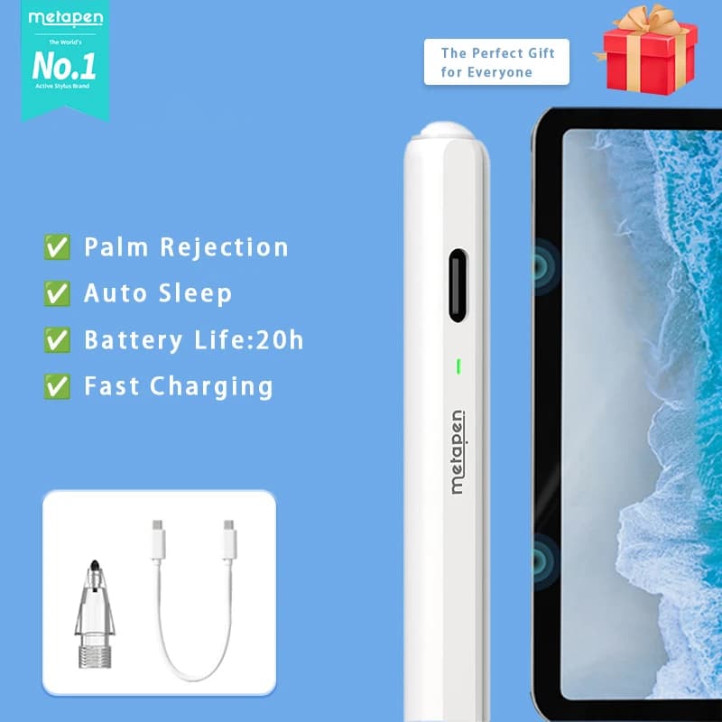 Metapen Pencil Air8 Pro per Apple iPad 2018-2026, Ultra-Silenzioso, Ricarica 2X Più Veloce, Riconoscimento del Palmo. Penna Digitale Smart Touch Stylus