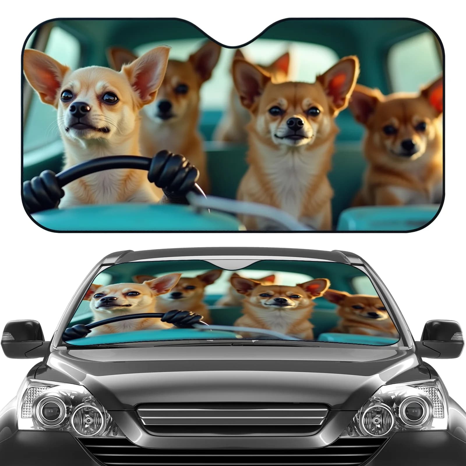 Protezione solare, 1 parasole per parabrezza per cani carino per auto, pieghevole, facile da installare, universale, protezione UV e dissipazione del calore