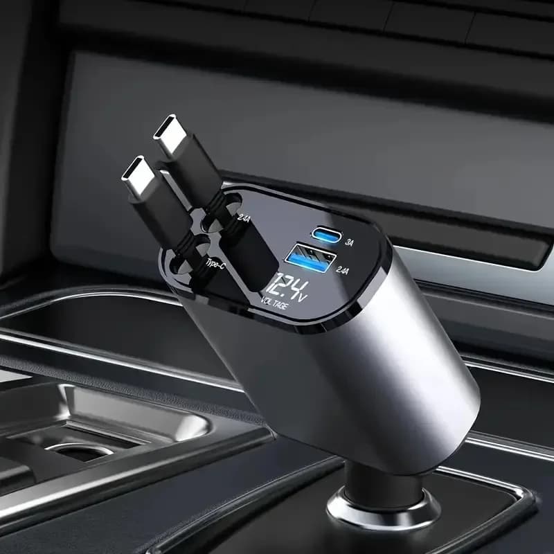 Caricabatteria da auto retrattile da 120W, caricabatteria da auto a ricarica Super veloce 4 in 1, caricabatteria da auto con spina di conversione retrattile a due fili