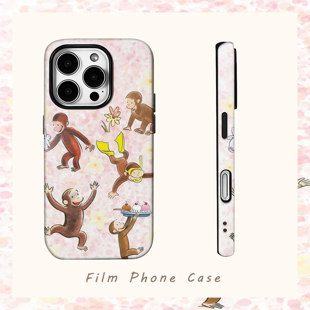Custodia per telefono Pink Clouds of Monkey per IPhone 16 15 14 13 12 11 X XS XR XSMAX 7 8 Pro Max Plus Cover posteriore a doppio strato