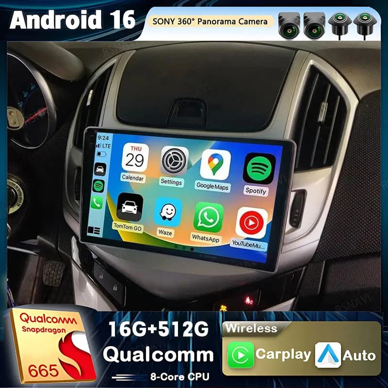 Android 16 Qualcomm For Chevrolet Cruze J300 J308 2012 - 2015 Car Radio Player Multimedia GPS Navigation Stereo CarPlay Auto BT