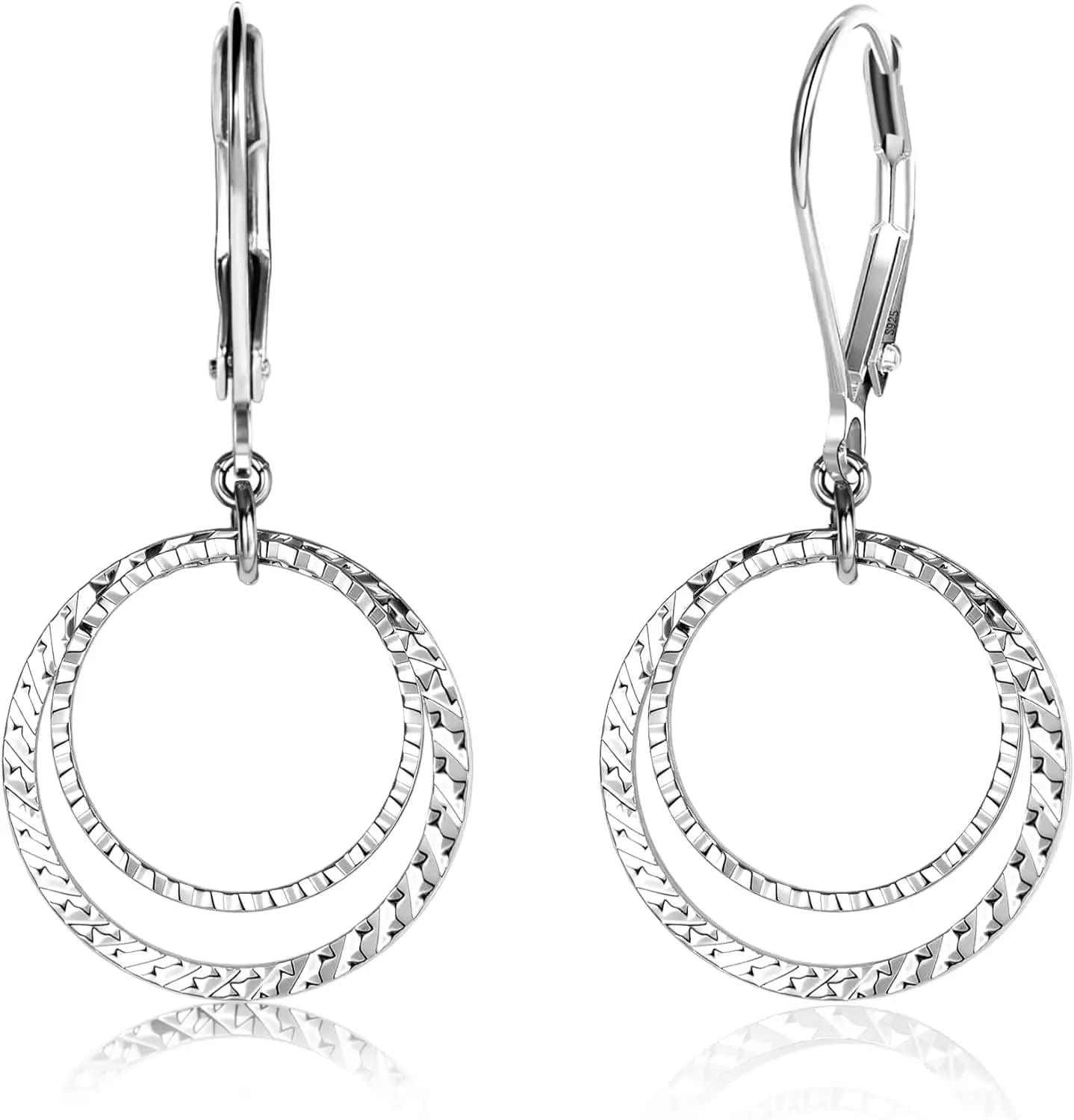 Orecchini Pendenti a Cerchio in Argento Sterling per Donne, Cerchi Testurizzati in Oro e Argento