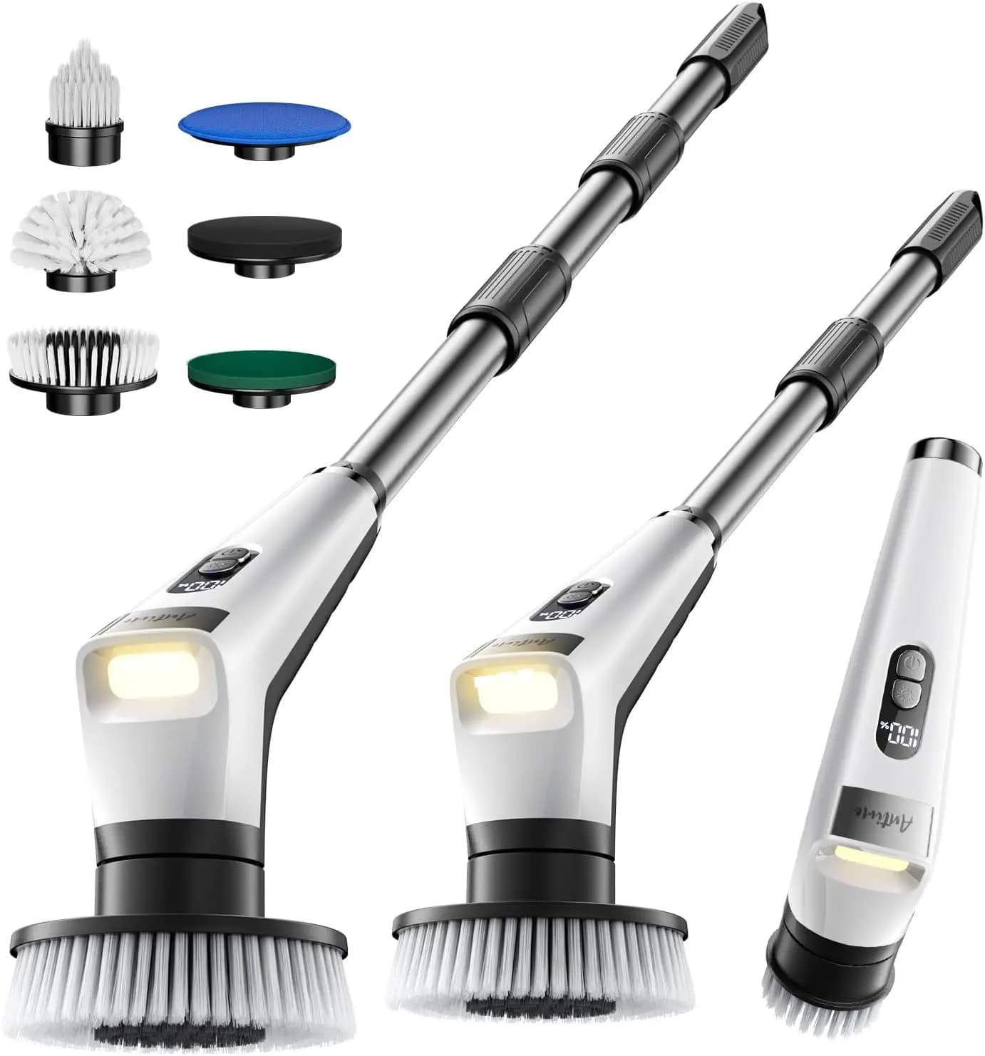 Spazzola Elettrica Rotante con Luce LED, Spazzola per Pulizia Impermeabile IPX8 con Display LCD, 5 Testine Sostituibili