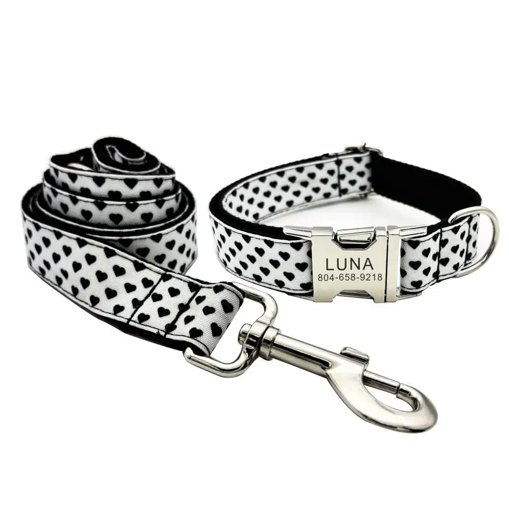 Collare per animali domestici con motivo a cuore personalizzato Etichetta identificativa personalizzata per cuccioli Accessorio per gatti regolabile Guinzaglio per collari per cani di base nero
