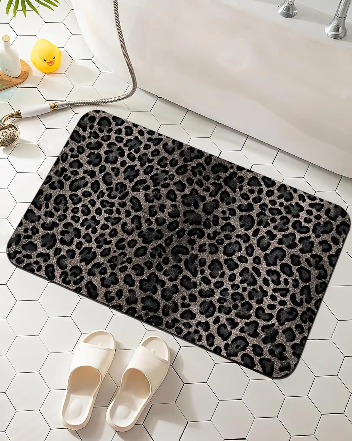 Bathroom mat with leopard print, cheetah bath mats, bath towels, bath tub, bedroom, living room