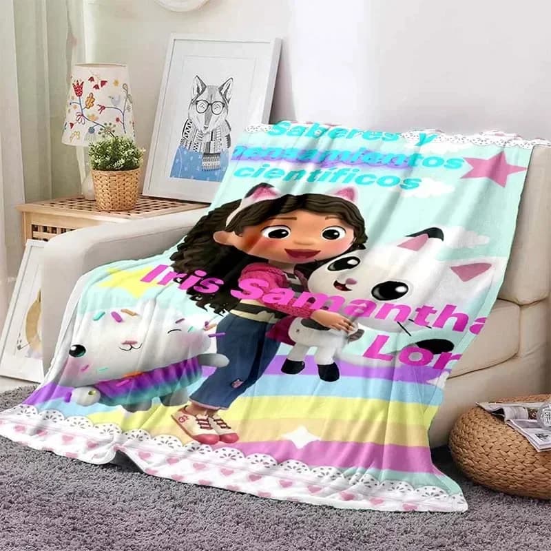 Coperta da picnic con stampa di cartoni animati Kawaii Gabby Home, calda flanella, morbida e confortevole, regalo di compleanno per viaggi a casa